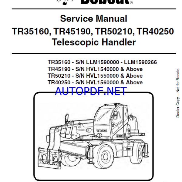 Bobcat TR45190 VersaHANDLER® TTC, Telescopic Handler Service Manual (6989624) (SN HVL1540000-HVL1549999)