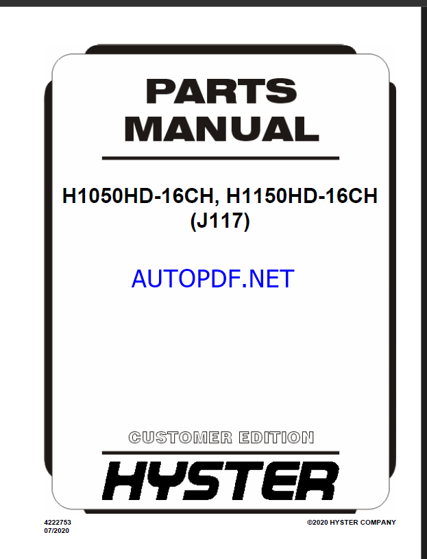 Hyster H1050HD-16CH, H1150HD-16CH (J117) Forklift Parts Manual
