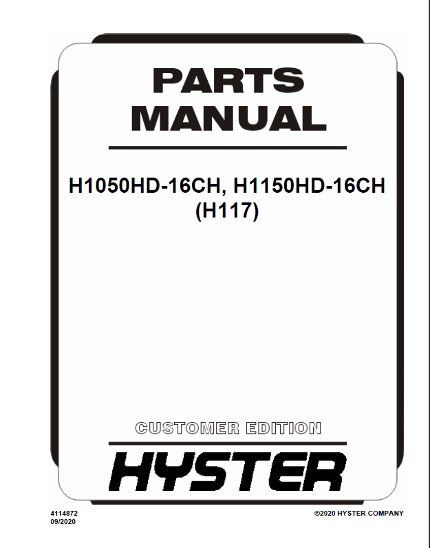 Hyster H1050HD-16CH, H1150HD-16CH (H117) Forklift Parts Manual