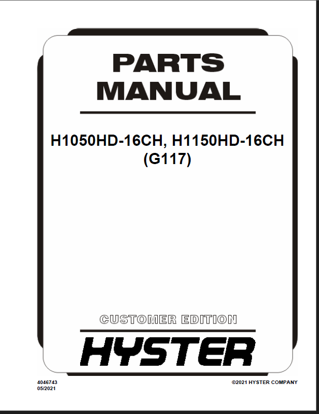 Hyster H1050HD-16CH, H1150HD-16CH (G117) Forklift Parts Manual