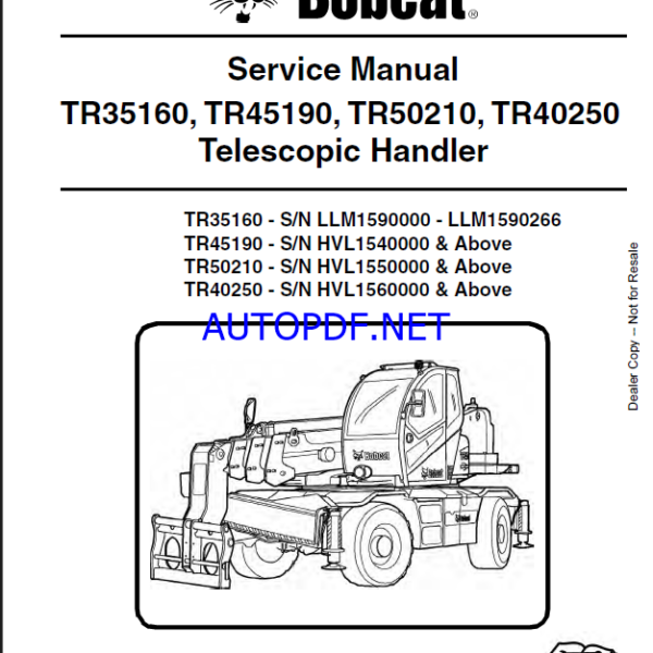 Bobcat TR35160 VersaHANDLER® TTC, Telescopic Handler Service Manual (6989624) (SN LLM1590000-LLM1599999)