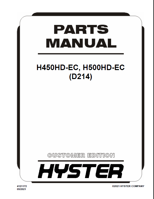 Hyster H450HD-EC, H500HD-EC (D214) Forklift Parts Manual