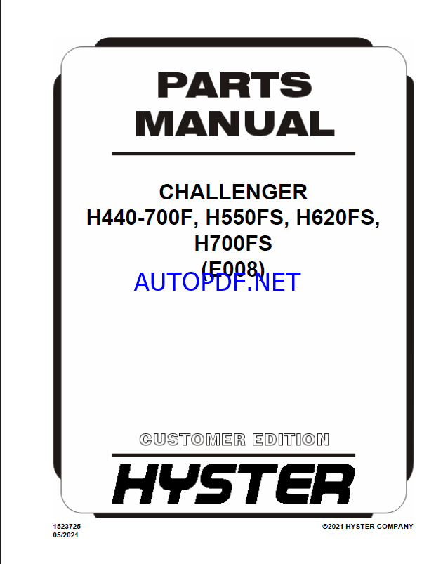 Hyster H440-700F, H550FS, H620FS, H700FS (E008) Challenger Forklift Parts Manual