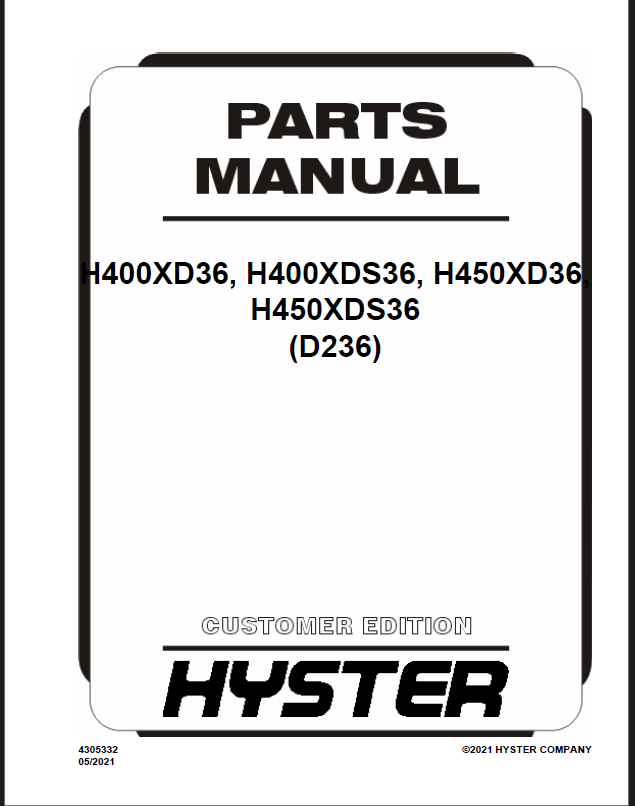 Hyster H400XD36, H400XDS36, H450XD36, H450XDS36 (D236) Forklift Parts Manual