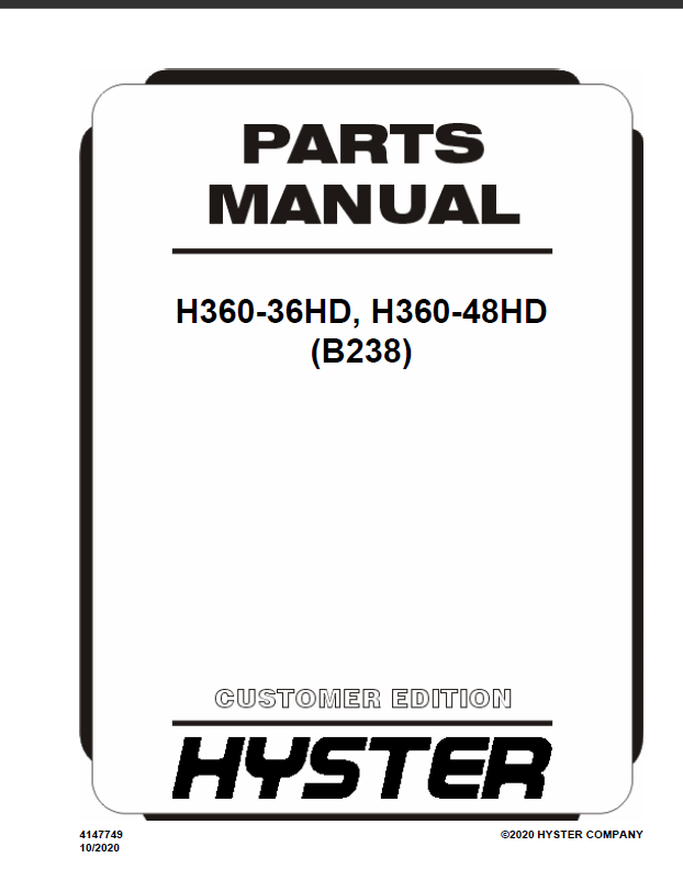Hyster H360-36HD, H360-48HD (B238) Forklift Parts Manual