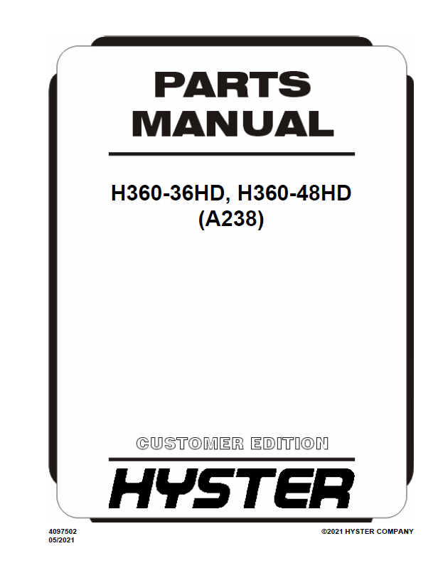 Hyster H360-36HD, H360-48HD (A238) Forklift Parts Manual
