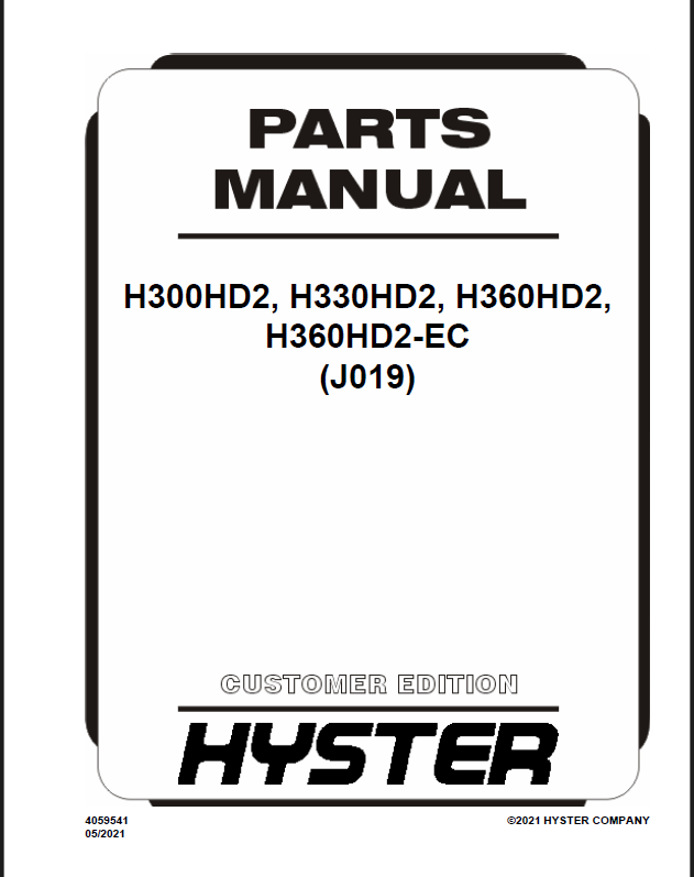 Hyster H300HD2, H330HD2, H360HD2, H360HD2-EC (J019) Forklift Parts Manual