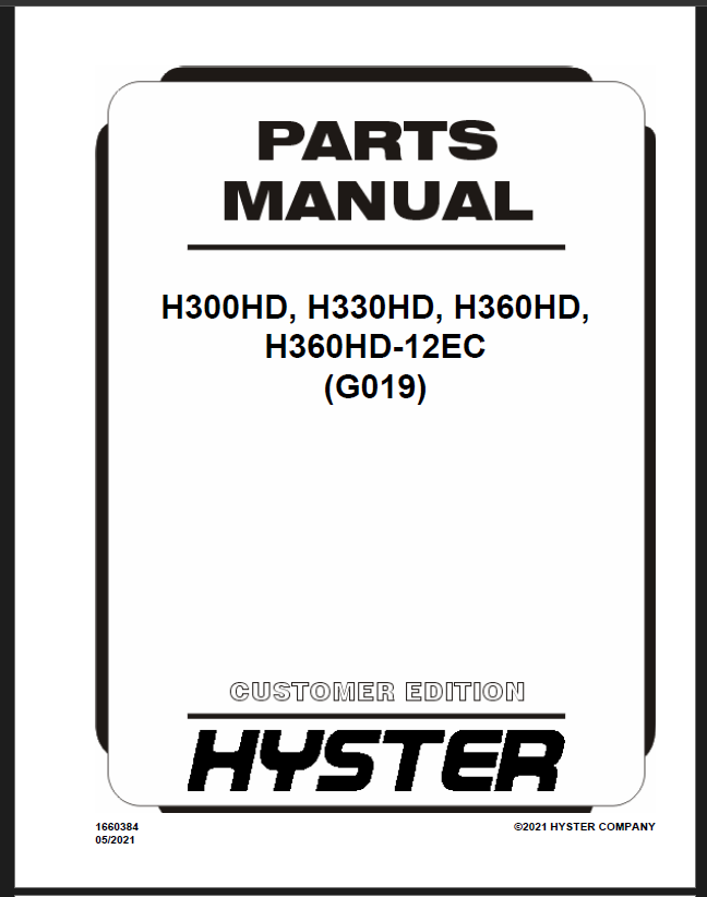 Hyster H300HD, H330HD, H360HD, H360HD-12EC (G019) Forklift Parts Manual