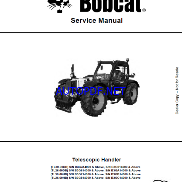 Bobcat TL3060 VersaHANDLER® TTC, Telescopic Handler Service Manual (7282521) (SN B3G714000-B3G799999)