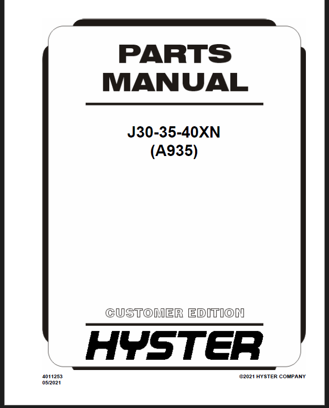 Hyster J30, J35, J40XN (A935) Forklift Parts Manual