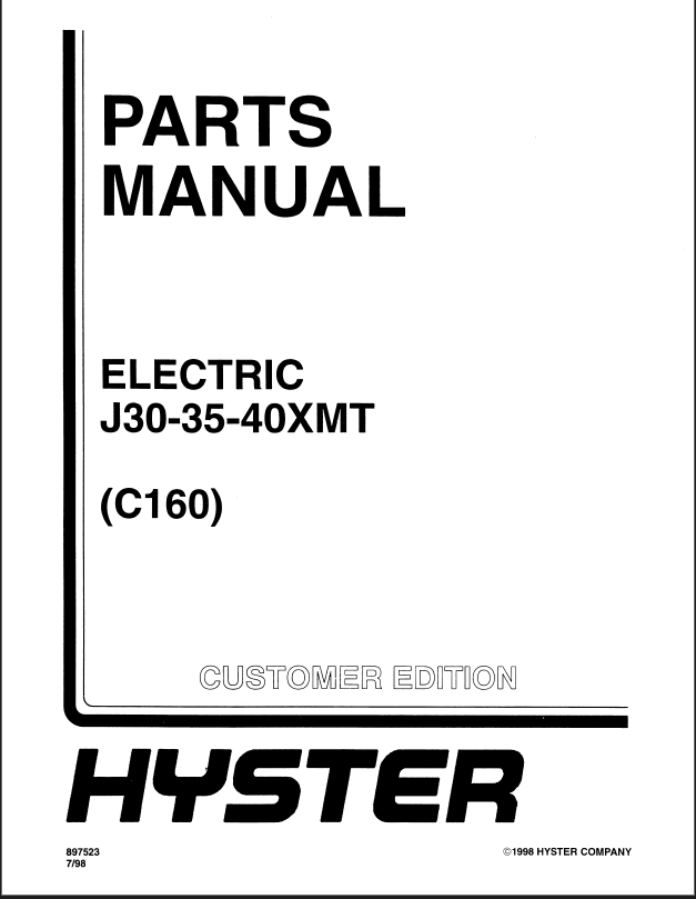 Hyster J30, J35, J40XMT (C160) Forklift Parts Manual