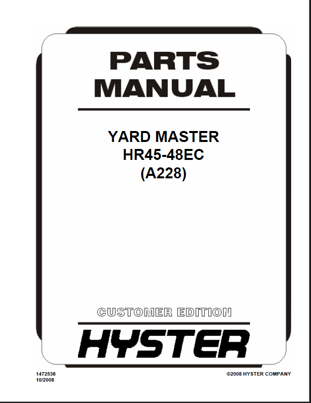 Hyster HR45-48EC (A228) Forklift Parts Manual