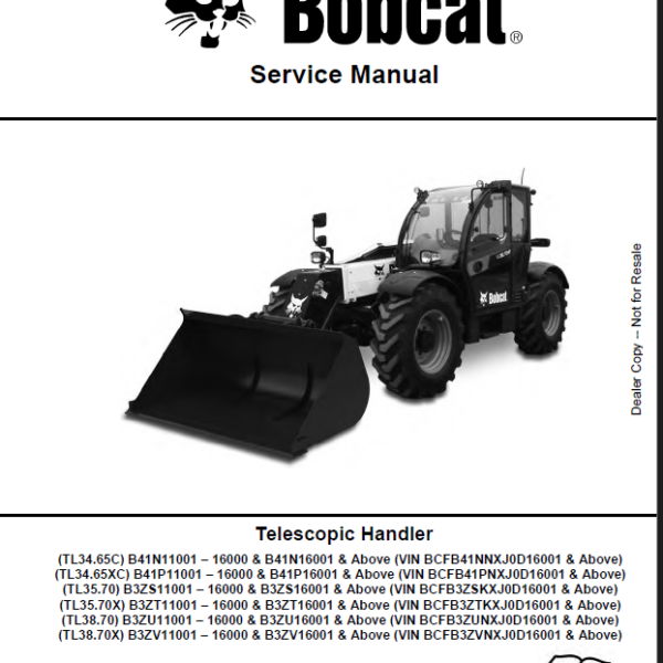 Bobcat TL3570 VersaHANDLER® TTC, Telescopic Handler Service Manual (7283184) (SN B3ZT11001-B3ZT99999)