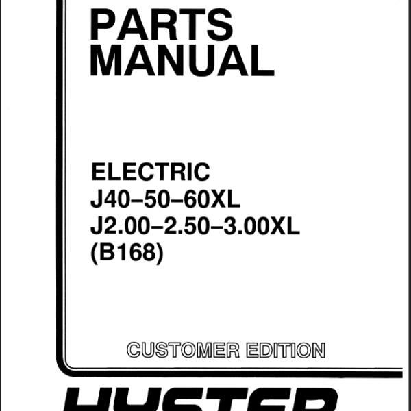 Hyster J40, J50, J60XL, J2.00, J2.50, J3.00XL (B168) Forklift Parts Manual