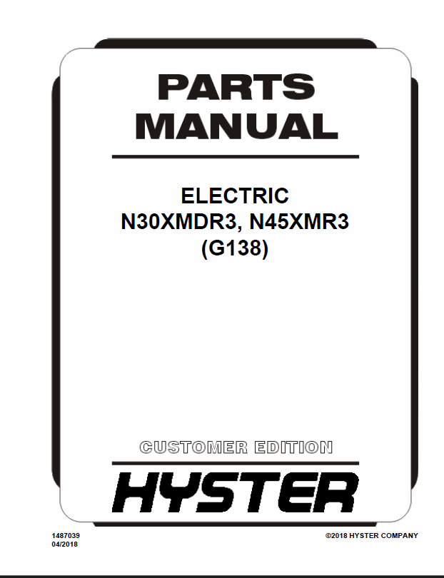 Hyster N30XMDR3, N45XMR3 (G138) Forklift Parts Manual