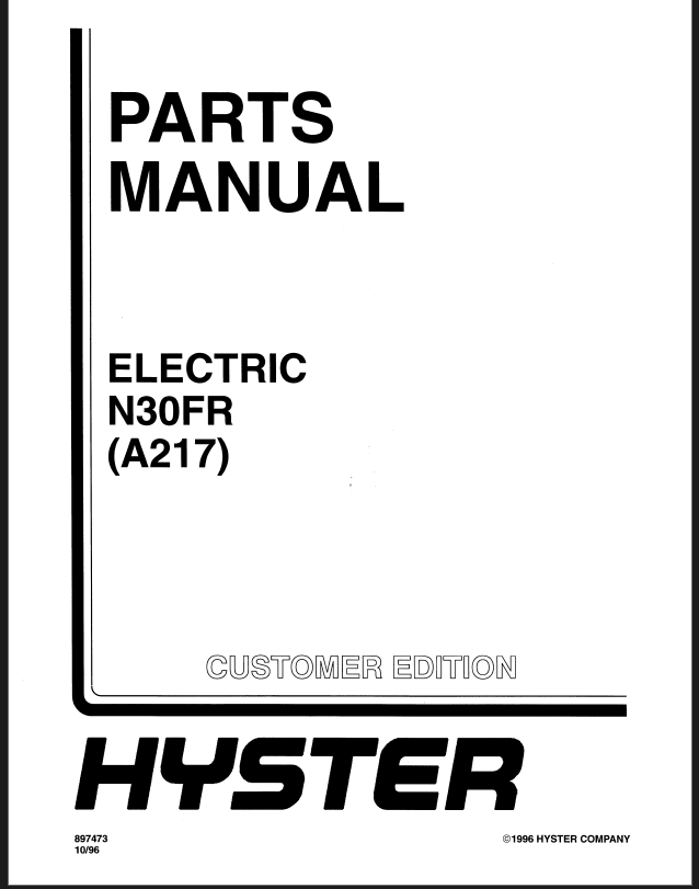 Hyster N30FR (A217) Forklift Parts Manual