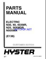 Hyster N20, N40, N45XMR, N25, N30XMDR, N50XMA (E138) Forklift Parts Manual