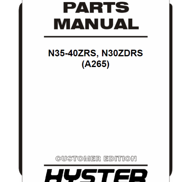 Hyster N35-40ZRS, N30ZDRS (A265) Forklift Parts Manual