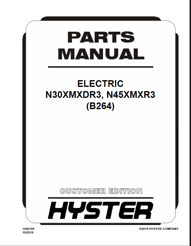 Hyster N30XMXDR3, N45XMXR3 (B264) Forklift Parts Manual