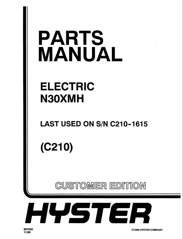 Hyster N30XMH (C210) Forklift Parts Manual