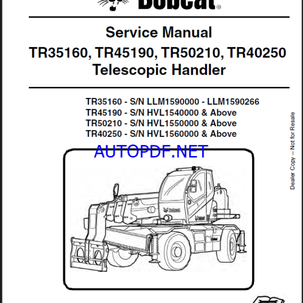 Bobcat TR50210 VersaHANDLER® TTC, Telescopic Handler Service Manual (6989624) (SN HVL1550000-HVL19999999)