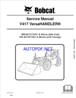 Bobcat V417 VersaHANDLER® TTC, Telescopic Handler Service Manual (6987144) (SN AC1D11001-AC1D99999)