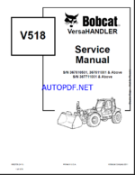 Bobcat V518 VersaHANDLER® TTC, Telescopic Handler Service Manual (6902756) (SN 367610501-367699999)