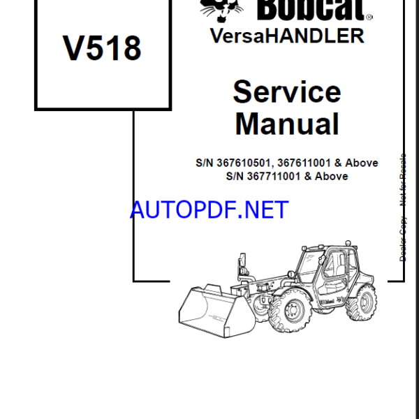 Bobcat V518 VersaHANDLER® TTC, Telescopic Handler Service Manual (6902756) (SN 367610501-367699999)