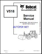 Bobcat V518 VersaHANDLER® TTC, Telescopic Handler Service Manual (6902756) (SN 367711001-367799999)