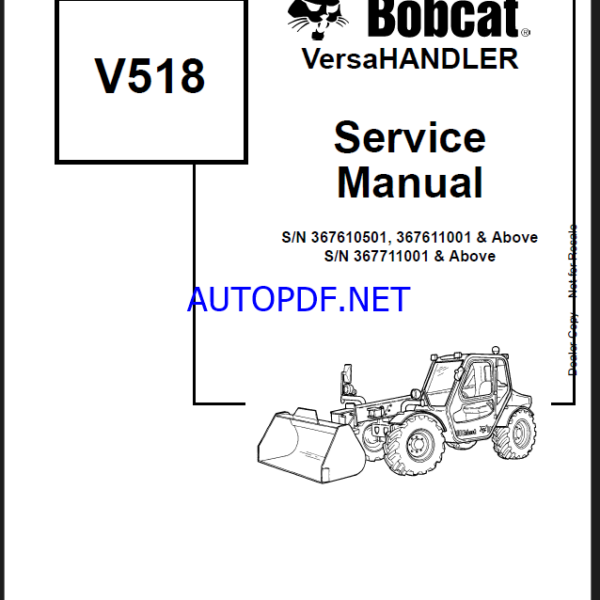 Bobcat V518 VersaHANDLER® TTC, Telescopic Handler Service Manual (6902756) (SN 367711001-367799999)