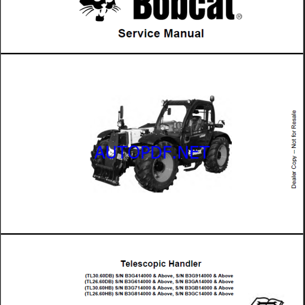 Bobcat TL3060 VersaHANDLER® TTC, Telescopic Handler Service Manual (7282521) (SN B3G914000-B3G999999)
