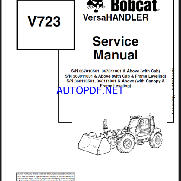 Bobcat V723 VersaHANDLER® TTC, Telescopic Handler Service Manual (6902760) (SN 368110501-368199999)