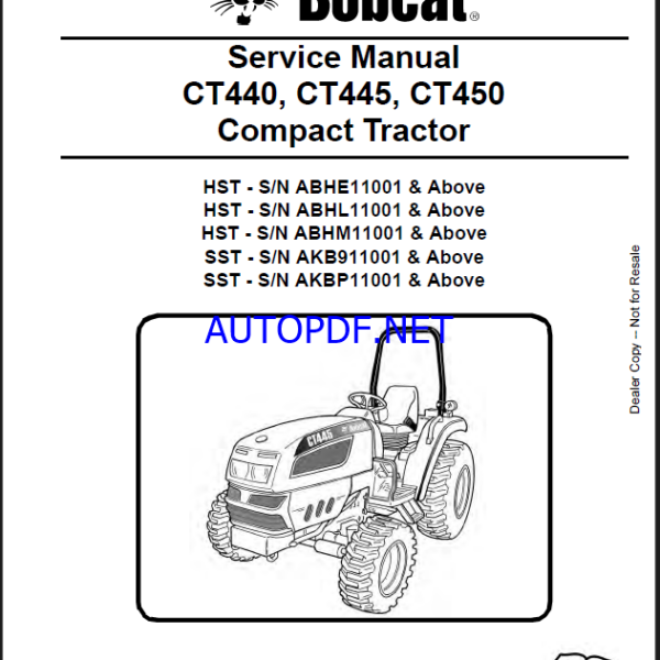 Bobcat CT445 Compact Tractor Service Manual (6987079) (SN ABHL11001-ABHL99999)