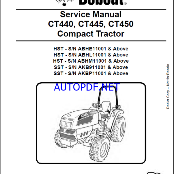 Bobcat CT445 Compact Tractor Service Manual (6987079) (SN AKB911001-AKB999999)