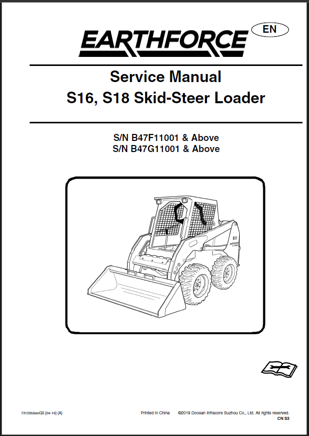 Bobcat S16 Loader Service Manual (7312959) (SN B47F11001-B47F99999)