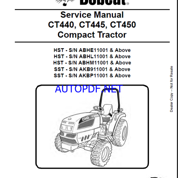 Bobcat CT450 Compact Tractor Service Manual (6987079) (SN ABHM11001-ABHM99999)