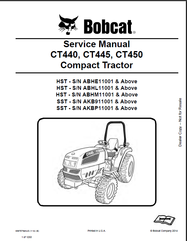 Bobcat CT450 Compact Tractor Service Manual (6987079) (SN AKBP11001-AKBP99999)