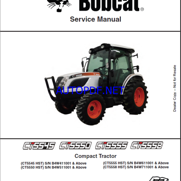 Bobcat CT5550 Compact Tractor Service Manual (7372814) (SN B4W511001-B4W599999)