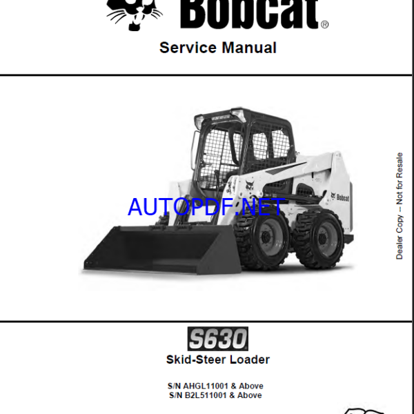 Bobcat S630 Loader Service Manual (6990741) (SN B2L511001-B2L599999)
