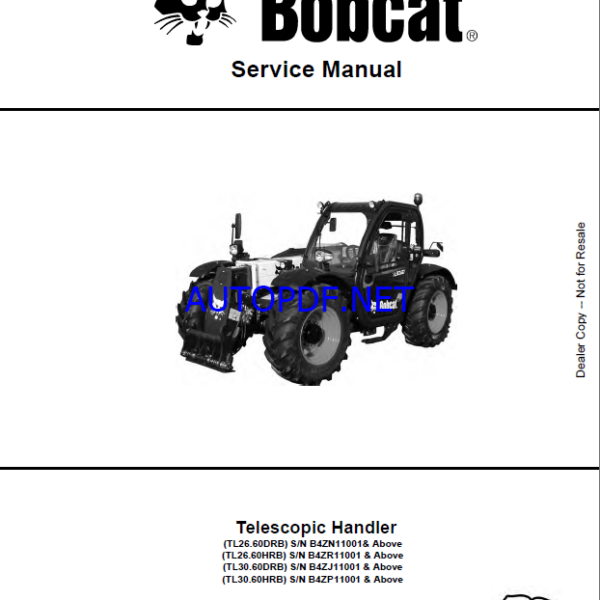 Bobcat TL2660 VersaHANDLER® TTC, Telescopic Handler Service Manual (7400360) (SN B4ZN11001-B4ZN99999)