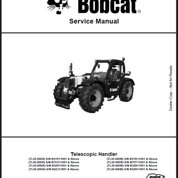 Bobcat TL2660 VersaHANDLER® TTC, Telescopic Handler Service Manual (7282535) (SN B3YG11001-B3YG99999)