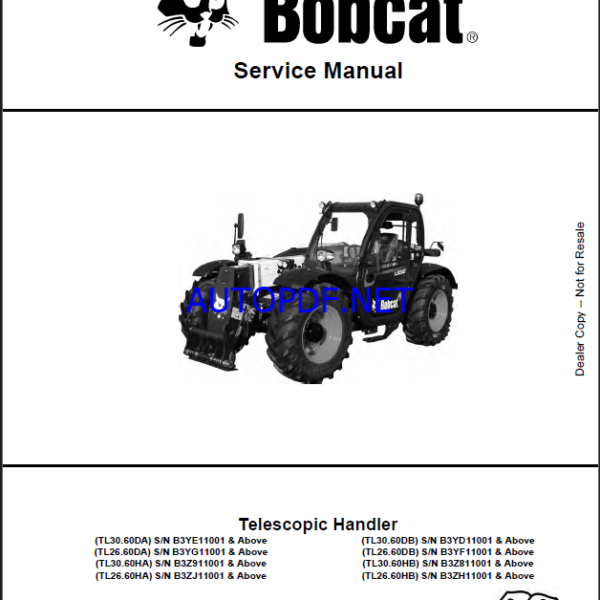 Bobcat TL2660 VersaHANDLER® TTC, Telescopic Handler Service Manual (7282535) (SN B3ZJ11001-B3ZJ99999)