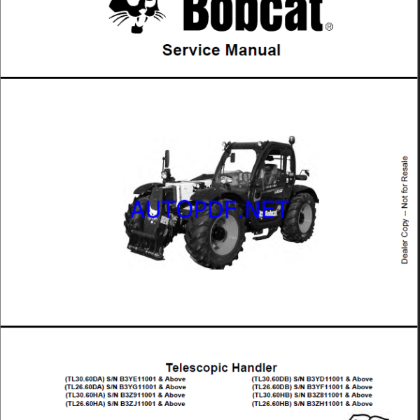 Bobcat TL3060 VersaHANDLER® TTC, Telescopic Handler Service Manual (7282535) (SN B3YD11001-B3YD99999)
