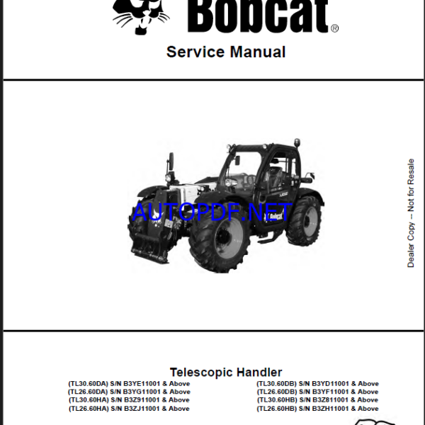 Bobcat TL3060 VersaHANDLER® TTC, Telescopic Handler Service Manual (7282535) (SN B3YE11001-B3YE99999)