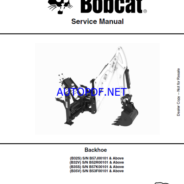 Bobcat Backhoe Attachment, Implement Service Manual (7398840) (SN B53F00101-B53F99999)