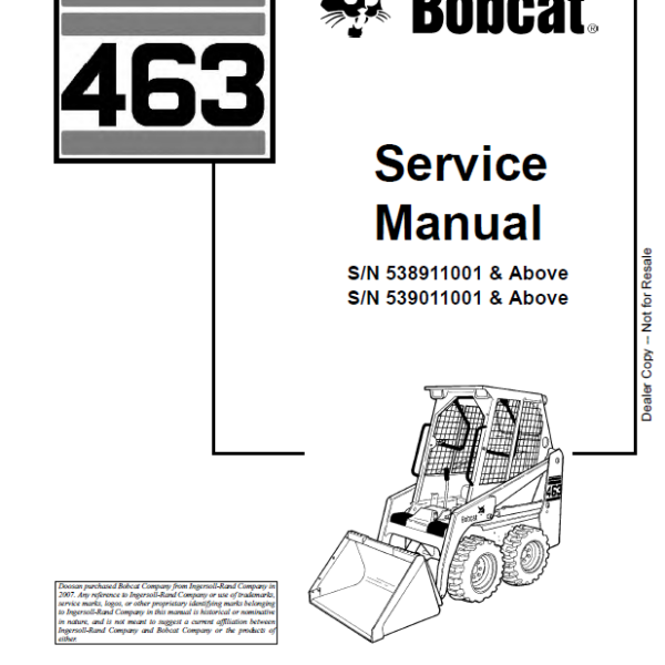 Bobcat 463 Loader Service Manual (6903711) (SN 538911001-538999999)