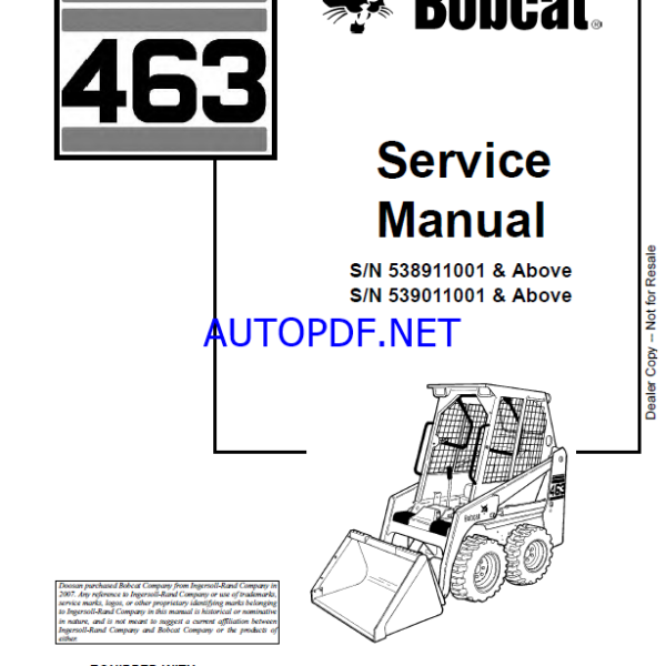 Bobcat 463 Loader Service Manual (6903711) (SN 539011001-539099999)