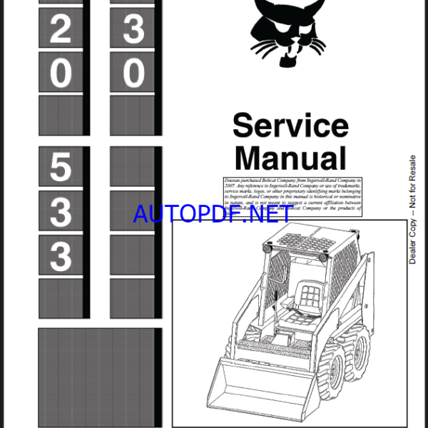 Bobcat 533 Loader Service Manual (6556407) (SN 990M12001-990M99999)