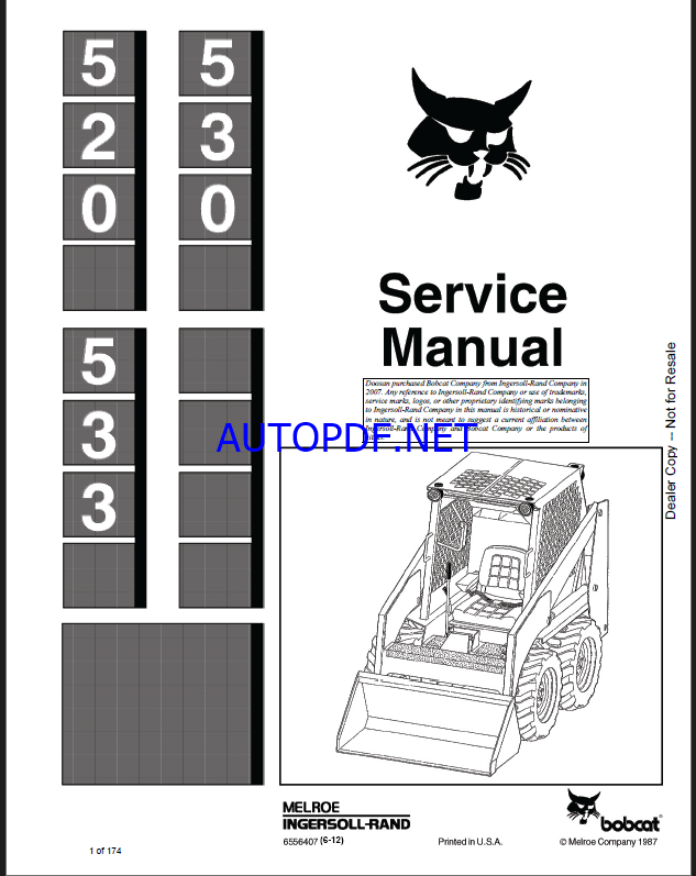 Bobcat 533 Loader Service Manual (6556407) (SN 990M12001-990M99999)