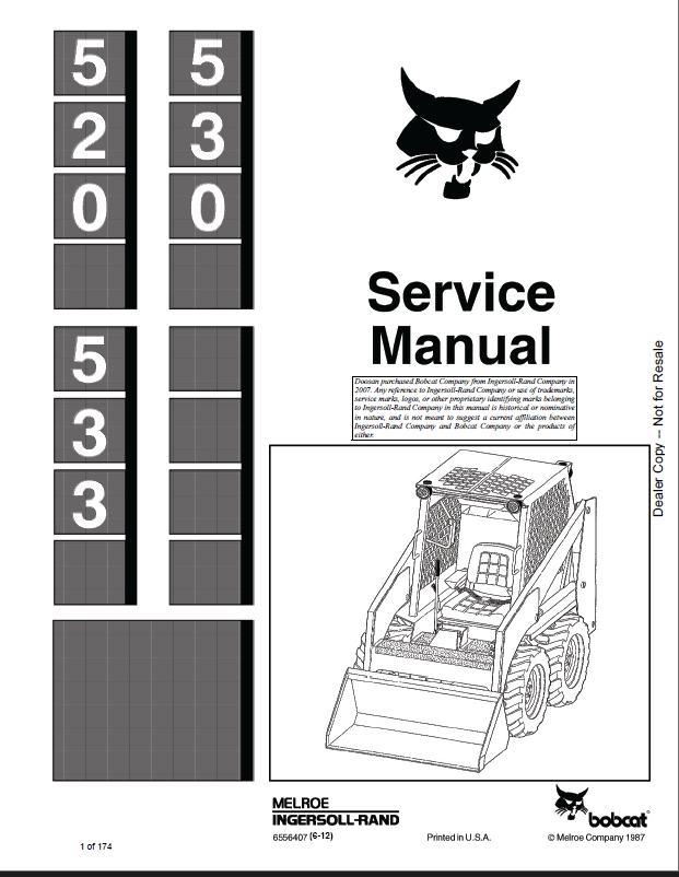 Bobcat 533 Loader Service Manual (6556407) (SN 990M13001-990M99999)